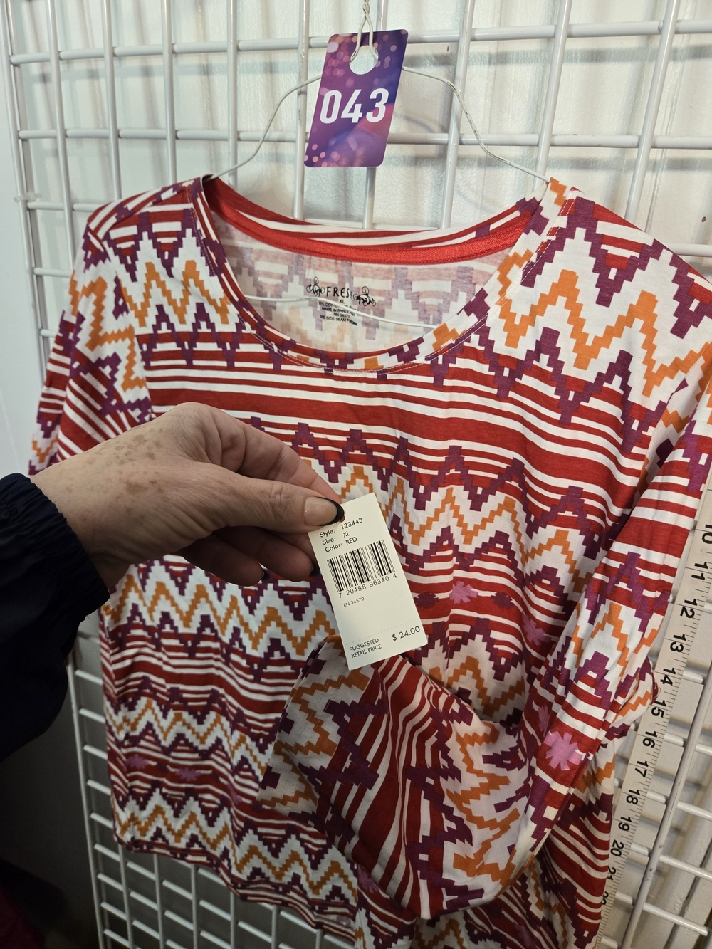 Fresh Produce Red Geometric Stripe Women's Top Size XL
